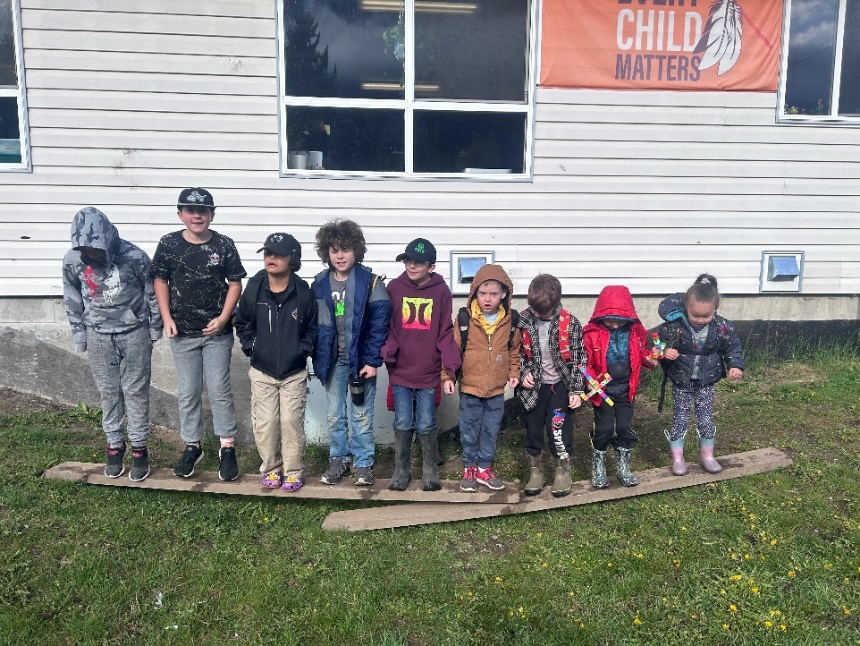 A group of kids standing in front of a building
Description automatically generated