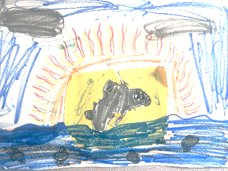 A drawing of a shark jumping out of water
Description automatically generated
