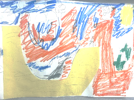 A child's drawing on a piece of paper
Description automatically generated